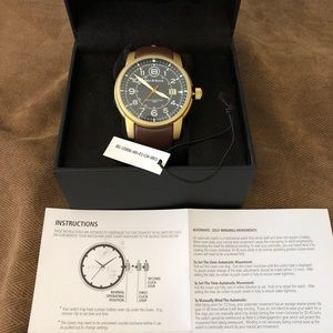 Matte gold plated casual watch with brown leather band - quartz movement